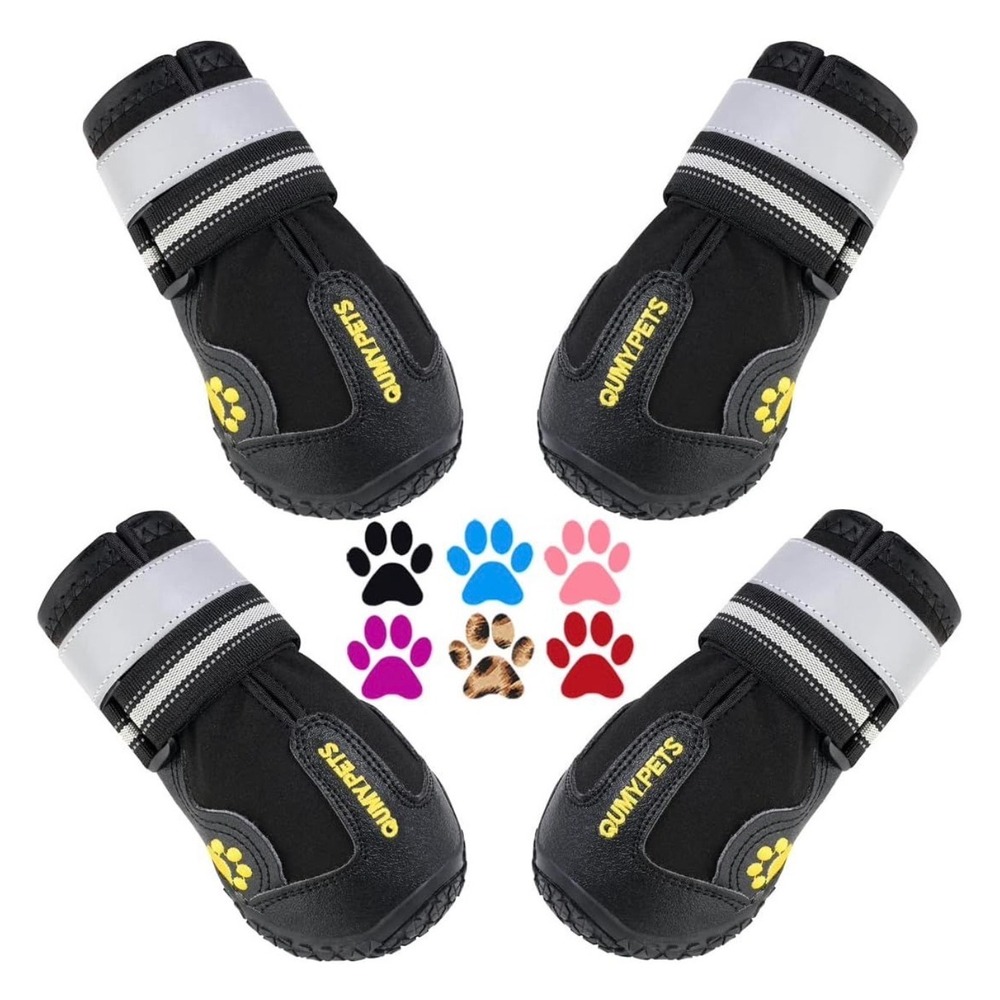 QUMY‎ Dog Boots Waterproof Shoes Paw Protectors Black Size 2 Pack of 4 Dogs
